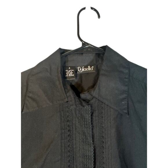 Rafaella Black Long Sleeve Collared Ruffle Front Button Down Blouse Women Sz 8 - Picture 5 of 8